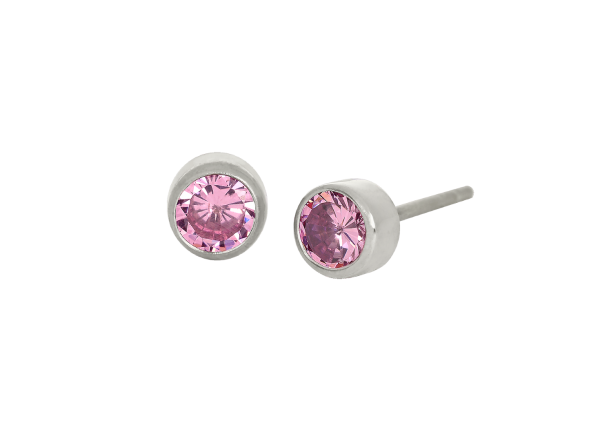 Titan Ohrringe für Kinder mit Stein pink